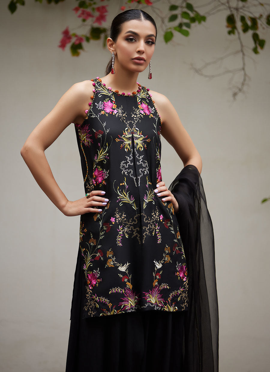 SIYA BLACK EMBROIDERED SHIRT AND DUPATTA | PRET | FARAH TALIB AZIZ