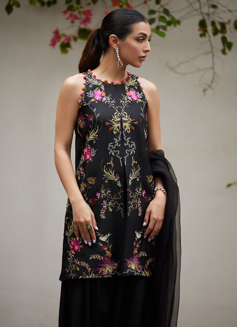SIYA BLACK EMBROIDERED SHIRT AND DUPATTA | PRET | FARAH TALIB AZIZ