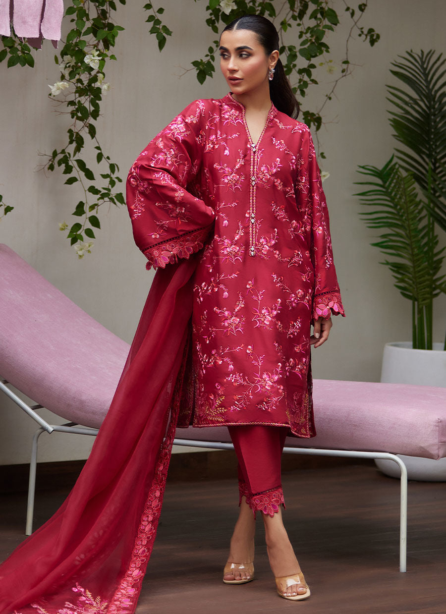 DINARA SCARLETT EMBROIDERED SHIRT AND DUPATTA | FARAH TALIB AZIZ