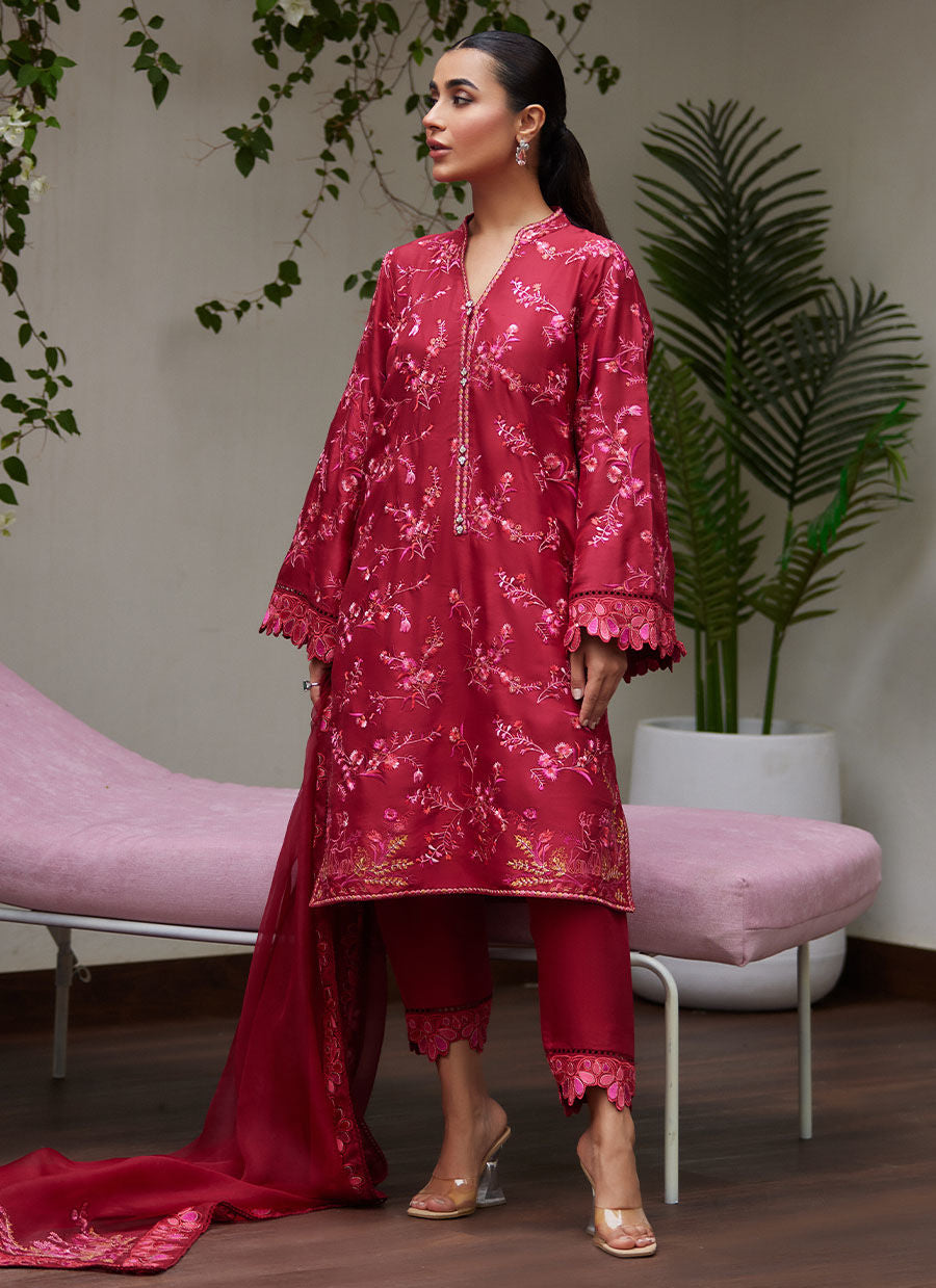 DINARA SCARLETT EMBROIDERED SHIRT AND DUPATTA | FARAH TALIB AZIZ