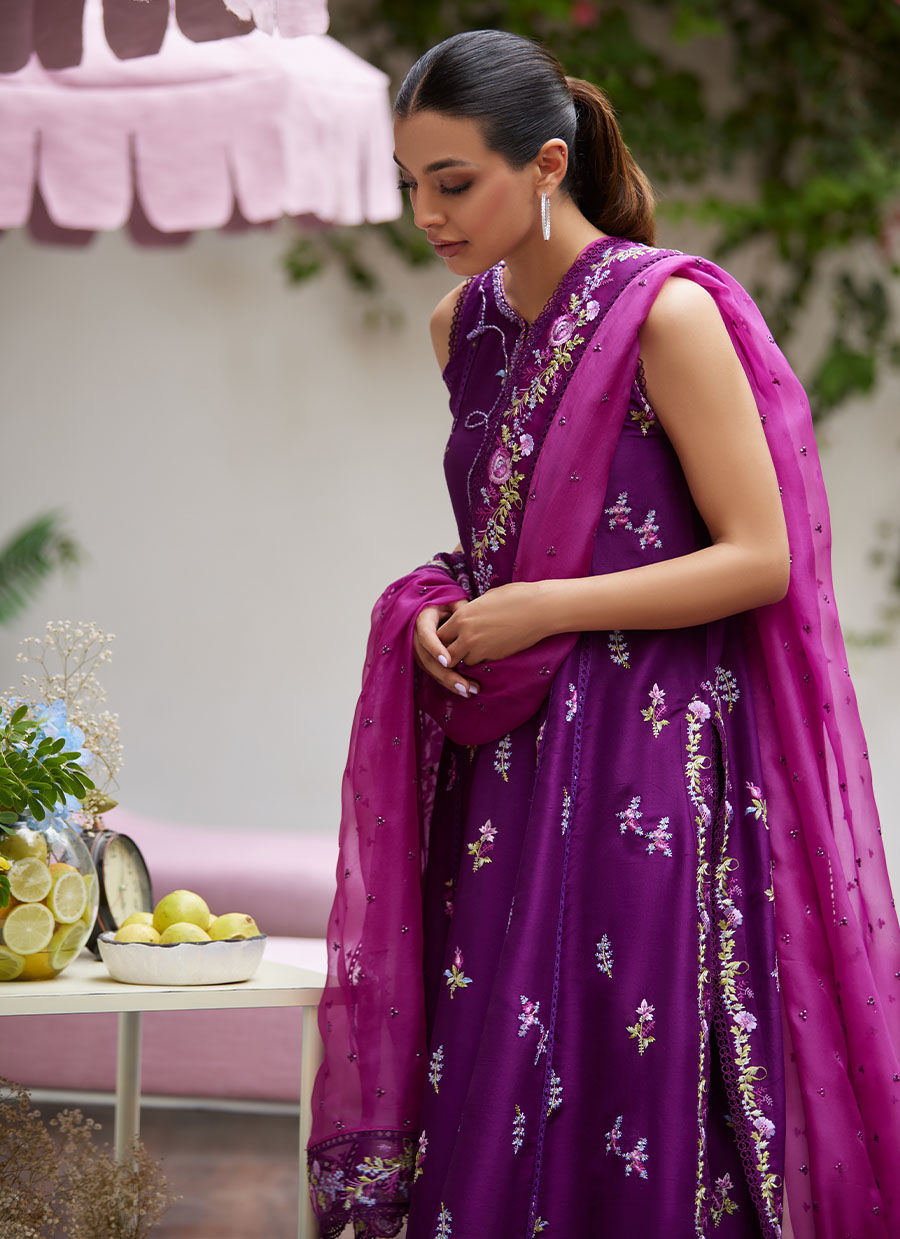 IRINA PLUM EMBROIDERED RAW SILK SHIRT WITH DUPATTA | PRET | FARAH TALIB AZIZ