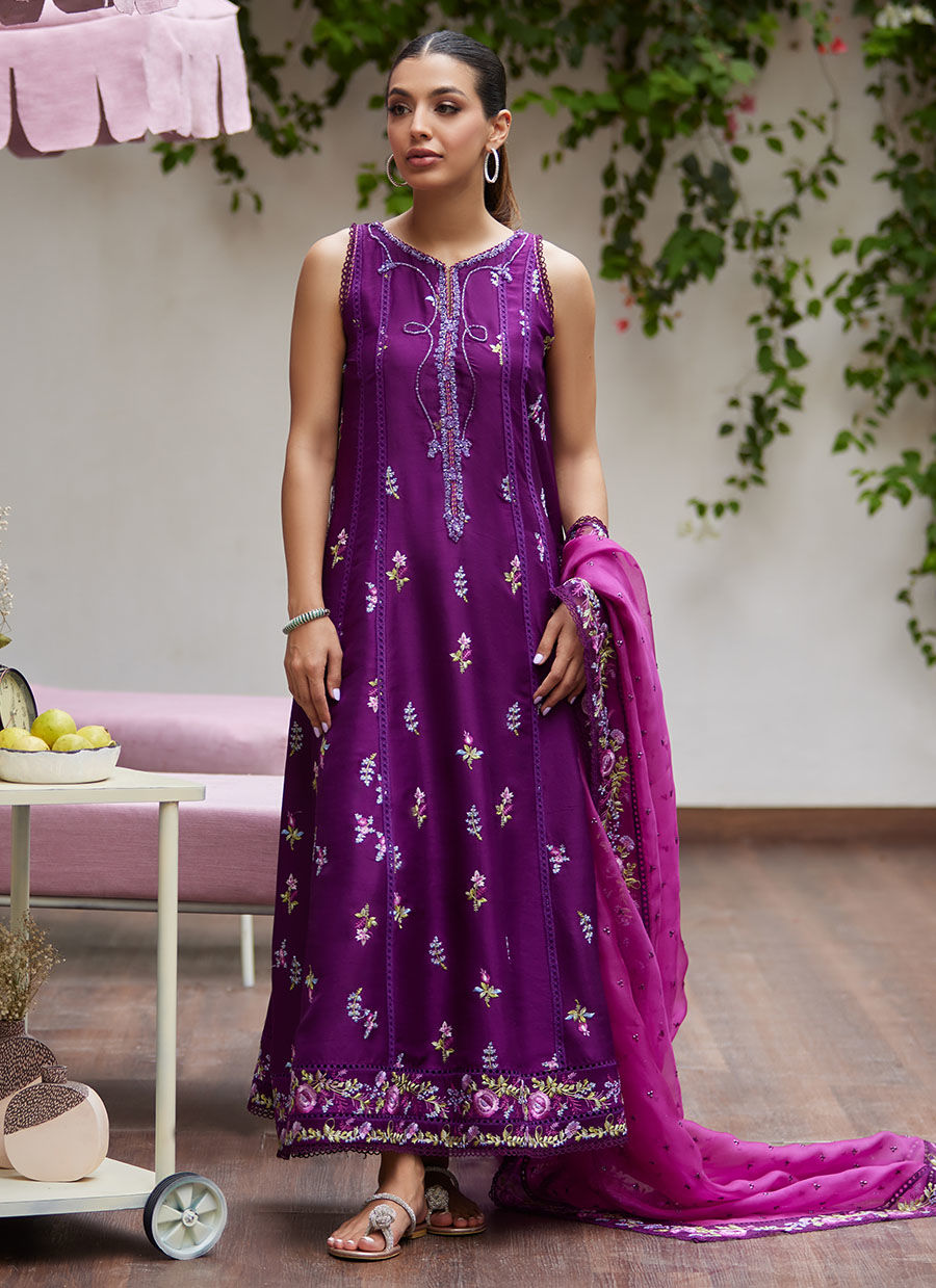 IRINA PLUM EMBROIDERED RAW SILK SHIRT WITH DUPATTA | PRET | FARAH TALIB AZIZ