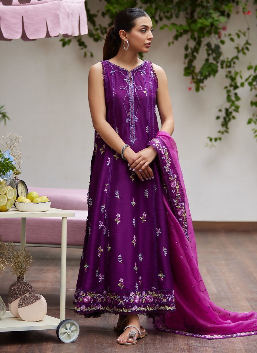 IRINA PLUM EMBROIDERED RAW SILK SHIRT WITH DUPATTA | PRET | FARAH TALIB AZIZ
