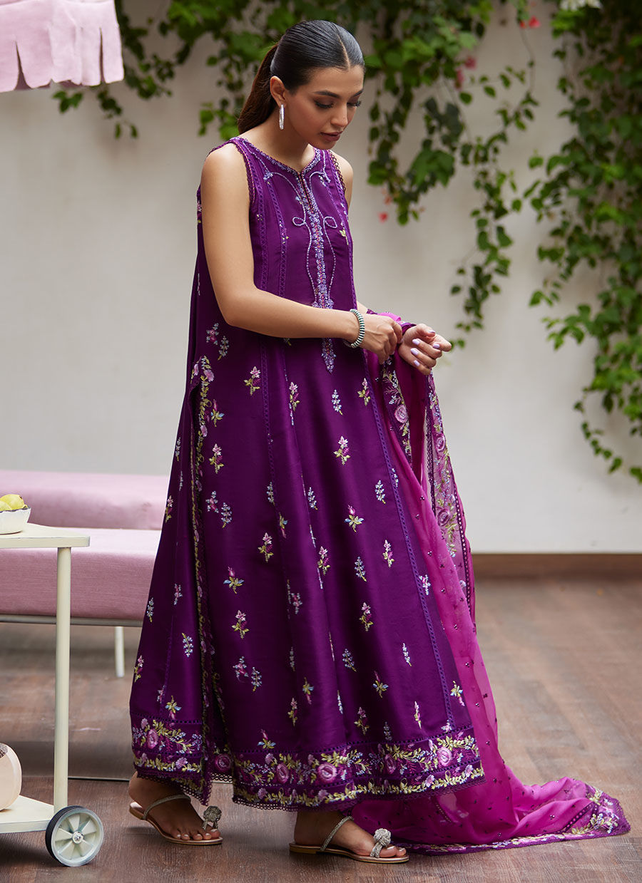 IRINA PLUM EMBROIDERED RAW SILK SHIRT WITH DUPATTA | PRET | FARAH TALIB AZIZ