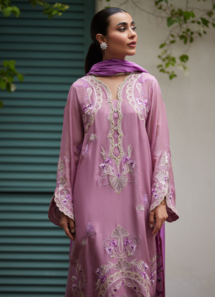 IVAN MAUVE EMBROIDERED COTTON NET SHIRT WITH MEDIUM SILK DUPATTA | FARAH TALIB AZIZ