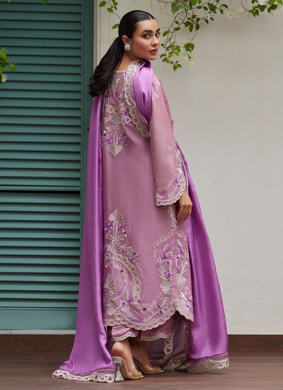 IVAN MAUVE EMBROIDERED COTTON NET SHIRT WITH MEDIUM SILK DUPATTA | FARAH TALIB AZIZ