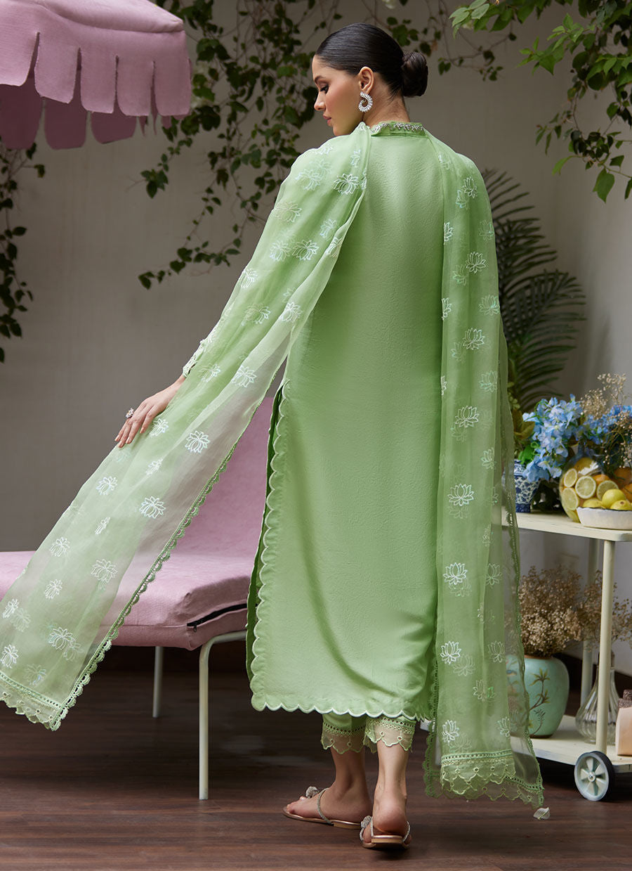 KATYA APPLE GREEN CUTWORK RAW SILK SHIRT WITH ORGANZA DUPATTA | FARAH TALIB AZIZ