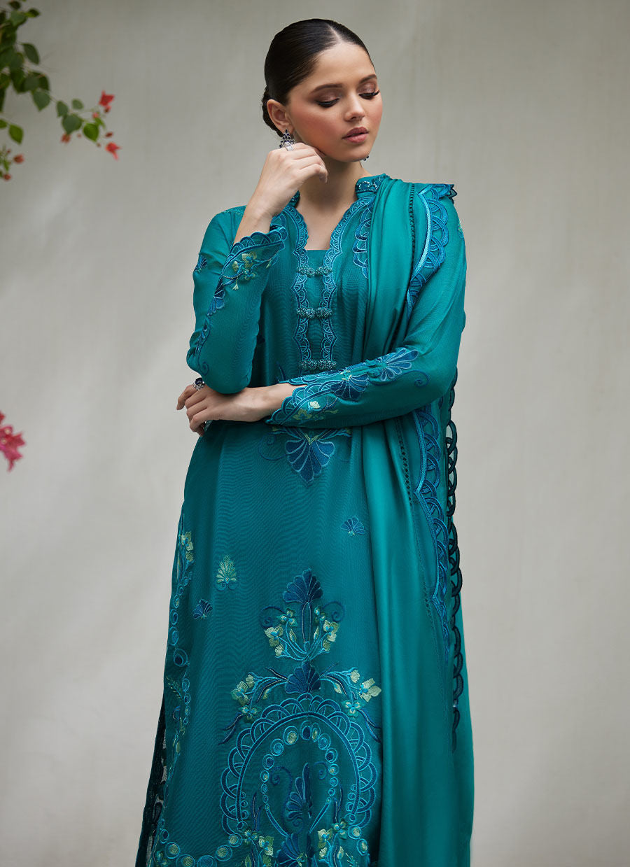 LEONA EMERALD EMBROIDERED COTTON NET SHIRT WITH SILK DUPATTA | FARAH TALIB AZIZ