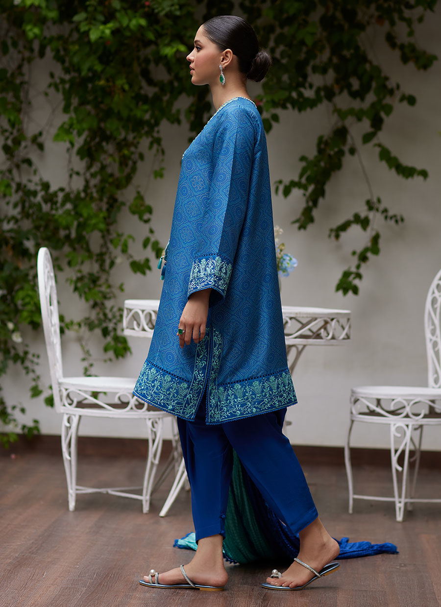 FAINA COBALT BLUE EMBROIDERED RAW SILK SHIRT AND DUPATTA | FARAH TALIB AZIZ