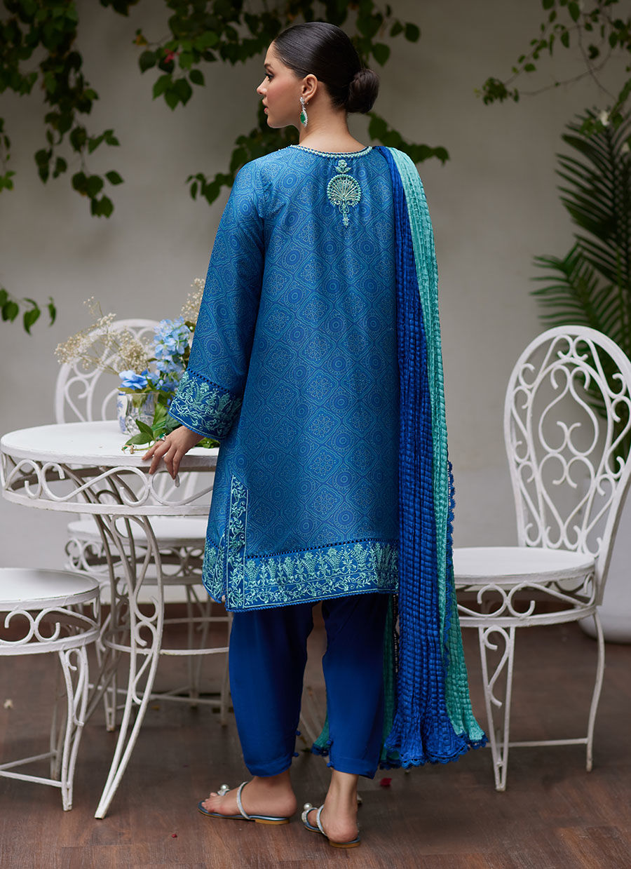 FAINA COBALT BLUE EMBROIDERED RAW SILK SHIRT AND DUPATTA | FARAH TALIB AZIZ