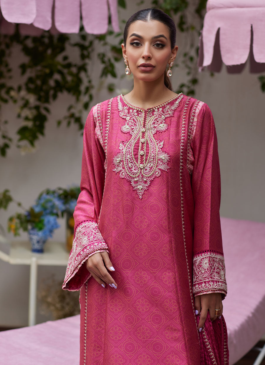 FEO CRIMSON EMBROIDERED RAW SILK SHIRT AND DUPATTA | FARAH TALIB AZIZ