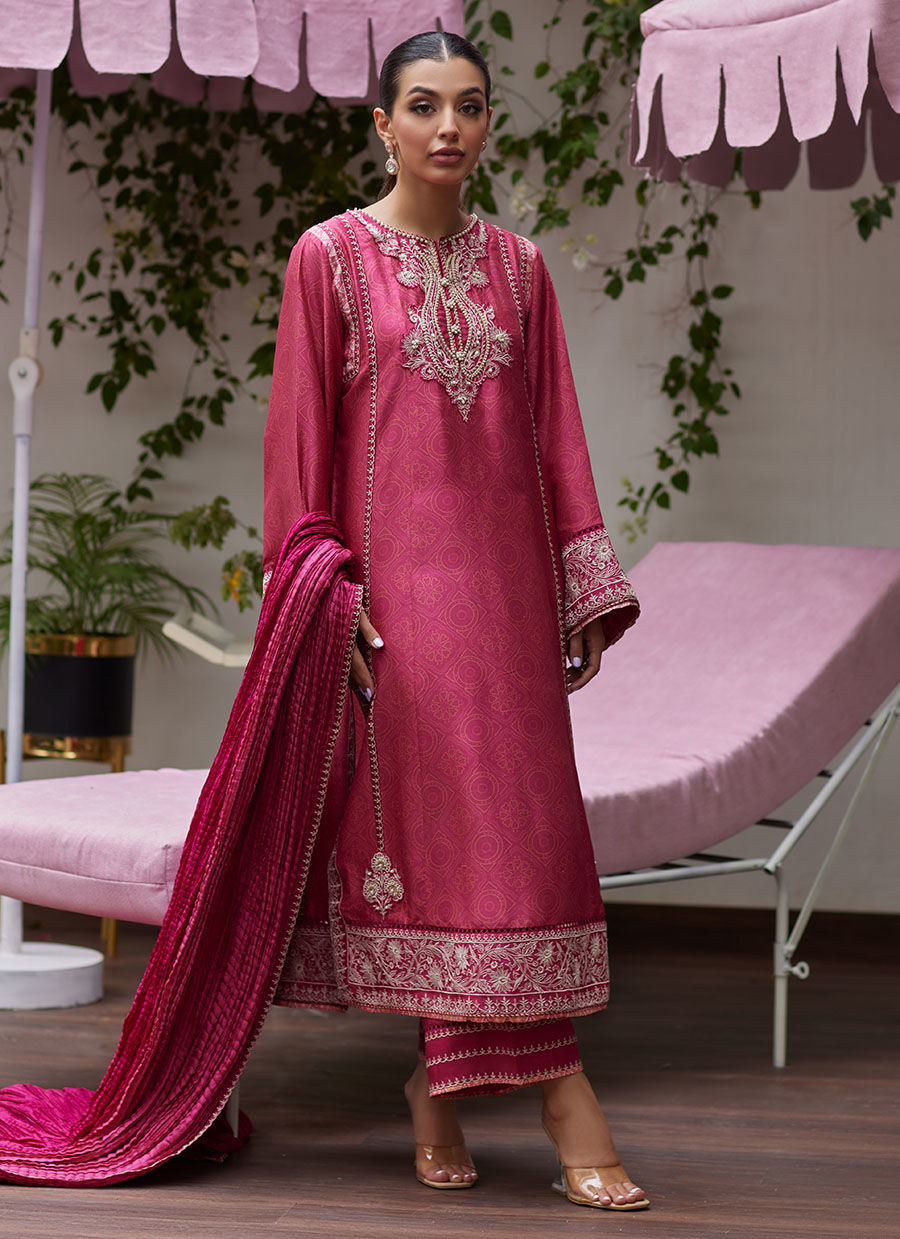 FEO CRIMSON EMBROIDERED RAW SILK SHIRT AND DUPATTA | FARAH TALIB AZIZ