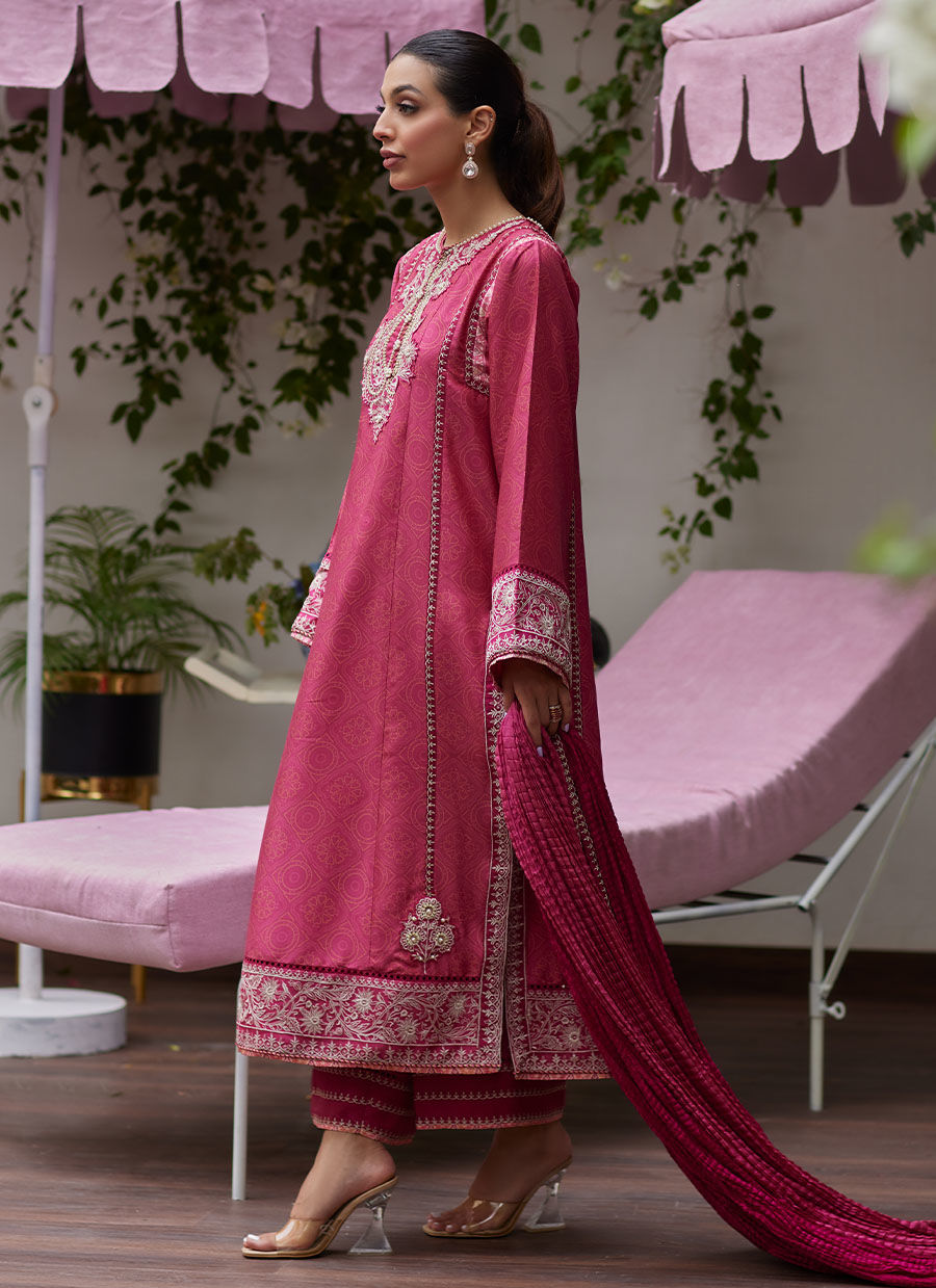 FEO CRIMSON EMBROIDERED RAW SILK SHIRT AND DUPATTA | FARAH TALIB AZIZ