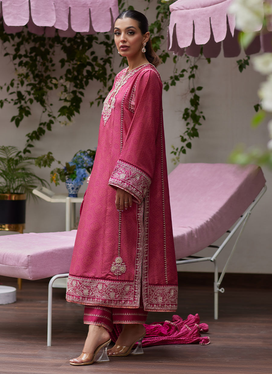 FEO CRIMSON EMBROIDERED RAW SILK SHIRT AND DUPATTA | FARAH TALIB AZIZ