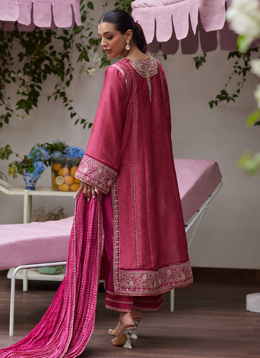 FEO CRIMSON EMBROIDERED RAW SILK SHIRT AND DUPATTA | FARAH TALIB AZIZ