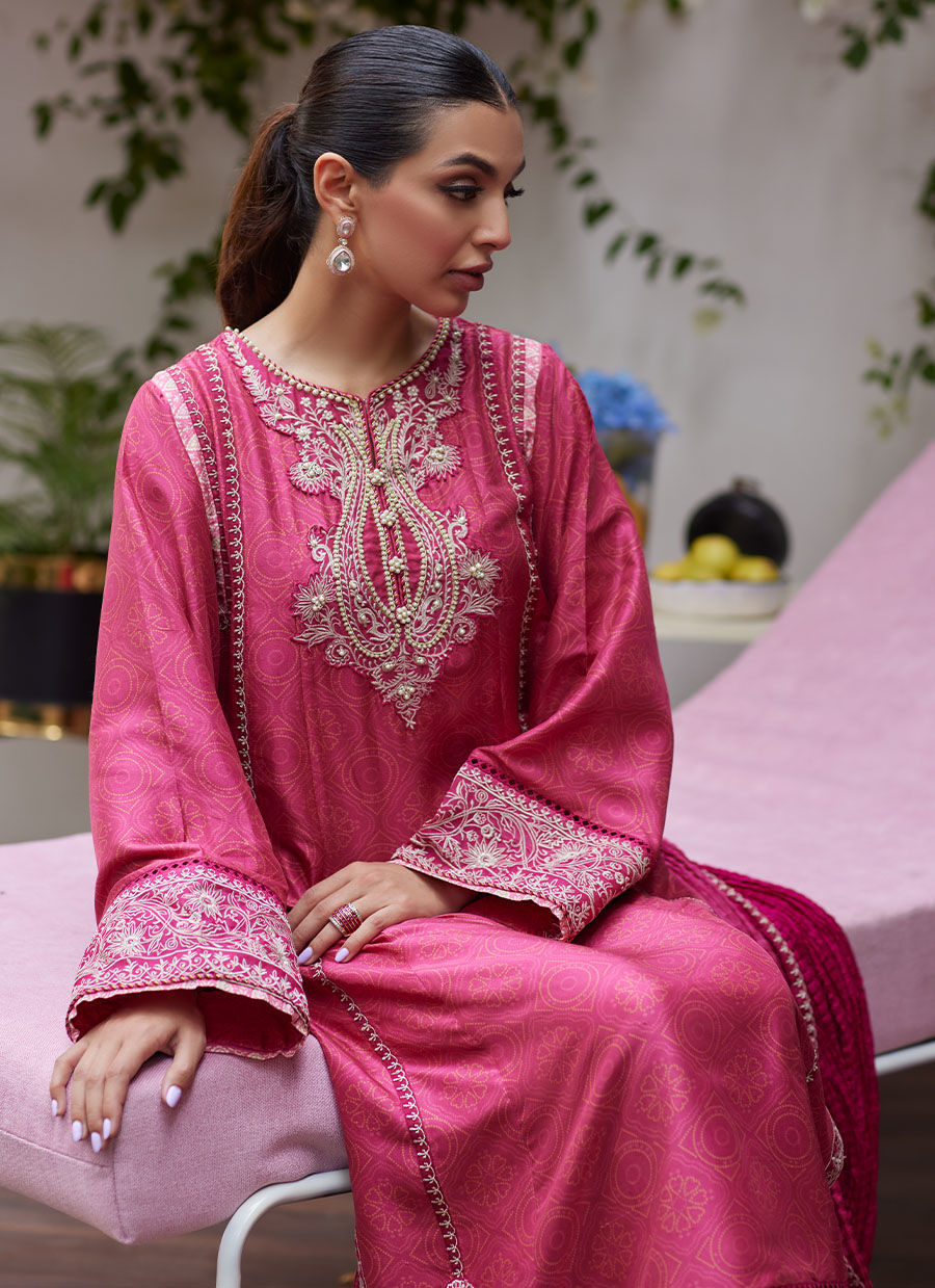 FEO CRIMSON EMBROIDERED RAW SILK SHIRT AND DUPATTA | FARAH TALIB AZIZ