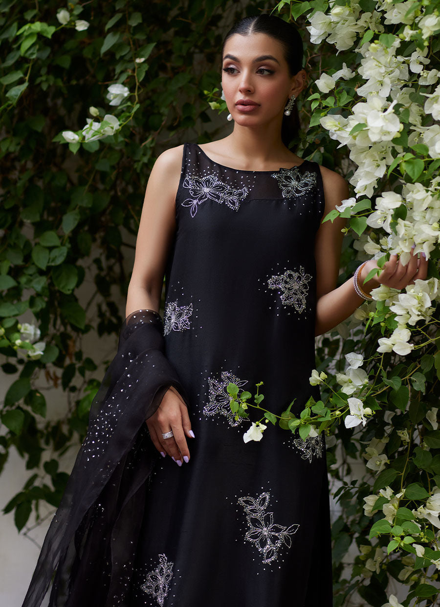 LEV ONYX EMBELLISHED RAW SILK SHIRT AND ORGANZA DUPATTA | FARAH TALIB AZIZ