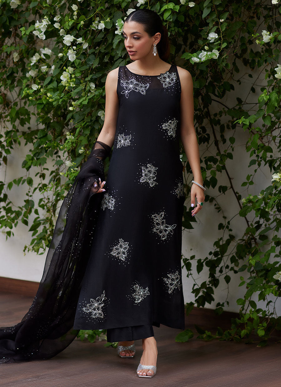 LEV ONYX EMBELLISHED RAW SILK SHIRT AND ORGANZA DUPATTA | FARAH TALIB AZIZ