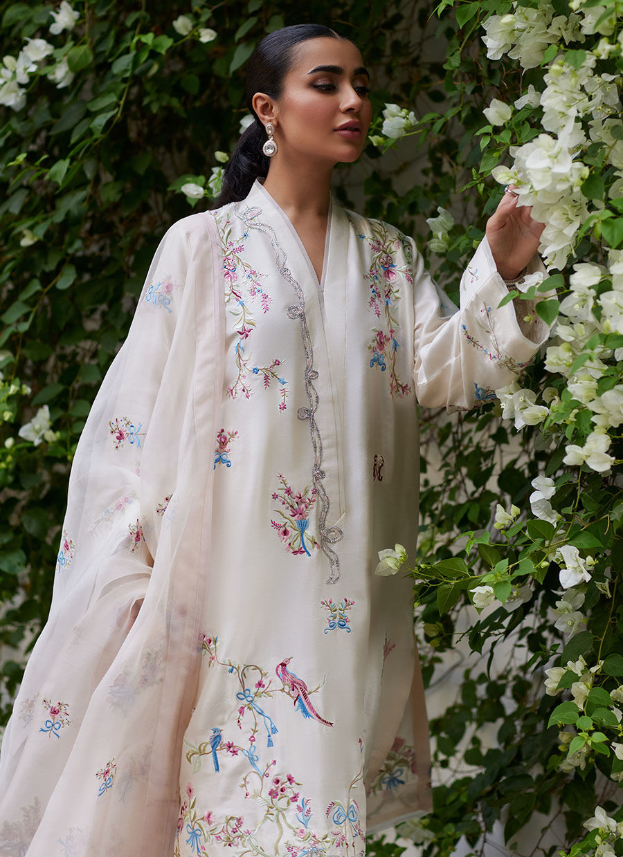VASILY IVORY EMBROIDERED RAW SILK SHIRT WITH DUPATTA | FARAH TALIB AZIZ