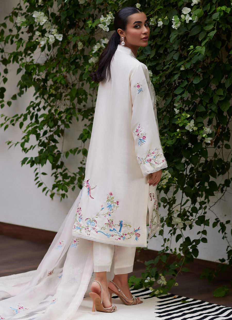 VASILY IVORY EMBROIDERED RAW SILK SHIRT WITH DUPATTA | FARAH TALIB AZIZ