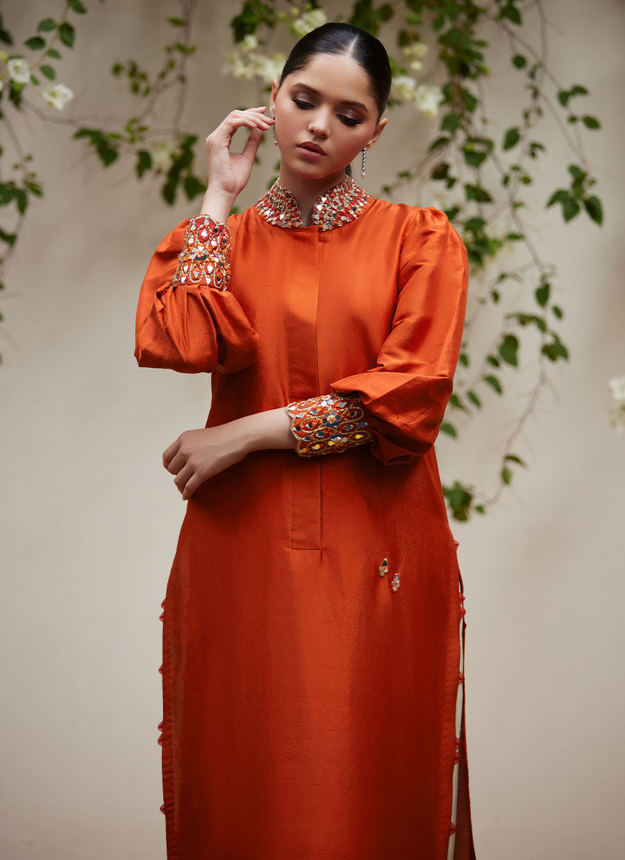YURI RUST RAW SILK SHIRT | FARAH TALIB AZIZ