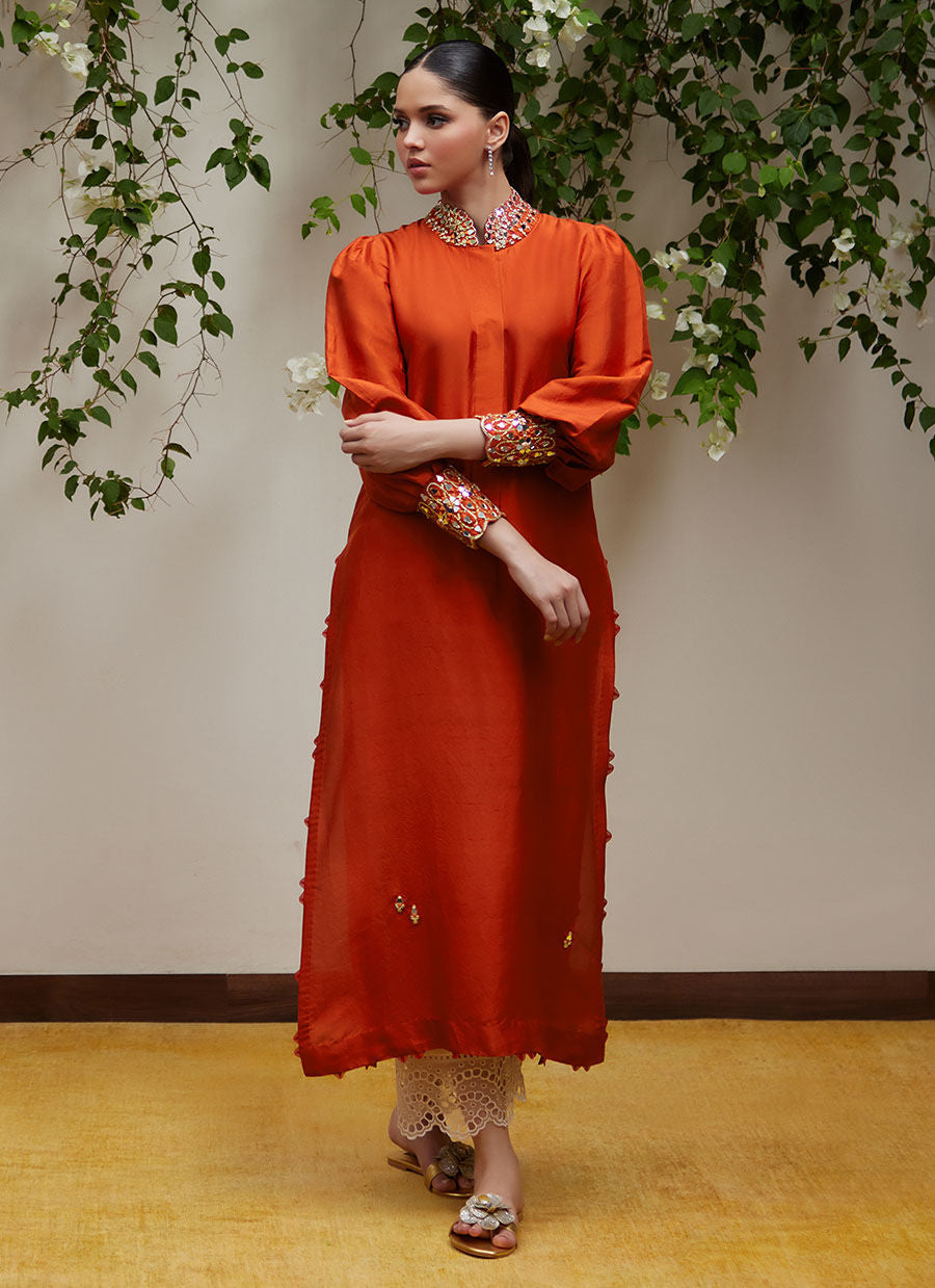YURI RUST RAW SILK SHIRT | FARAH TALIB AZIZ