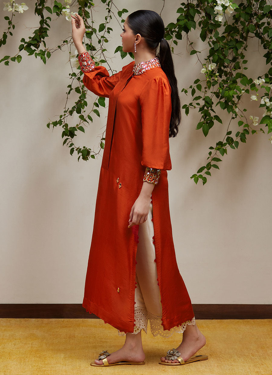 YURI RUST RAW SILK SHIRT | FARAH TALIB AZIZ