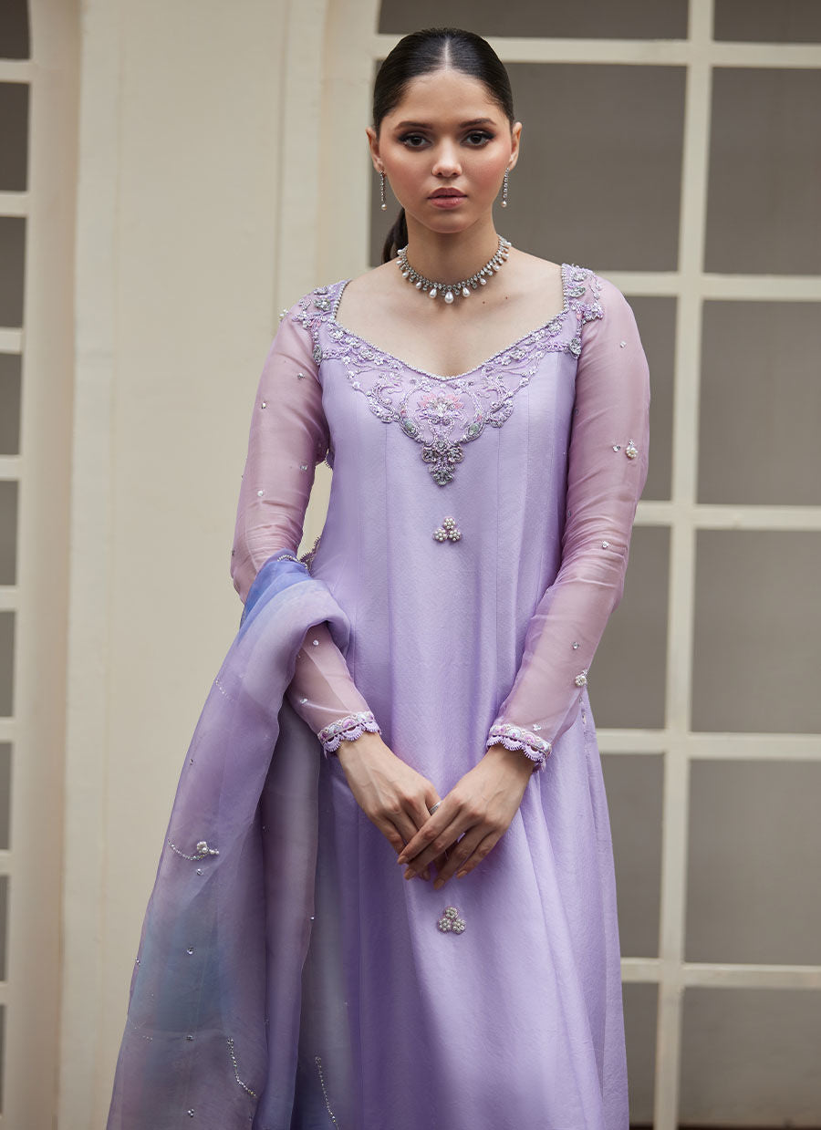 SPENNY EMBELLISHED RAW KALIDAAR WITH PRINTED ORGANZA DUPATTA | FARAH TALIB AZIZ