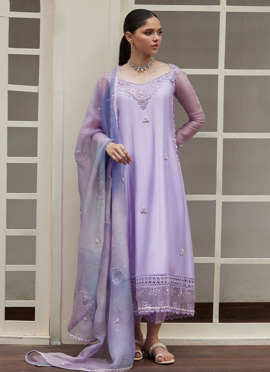 SPENNY EMBELLISHED RAW KALIDAAR WITH PRINTED ORGANZA DUPATTA | FARAH TALIB AZIZ