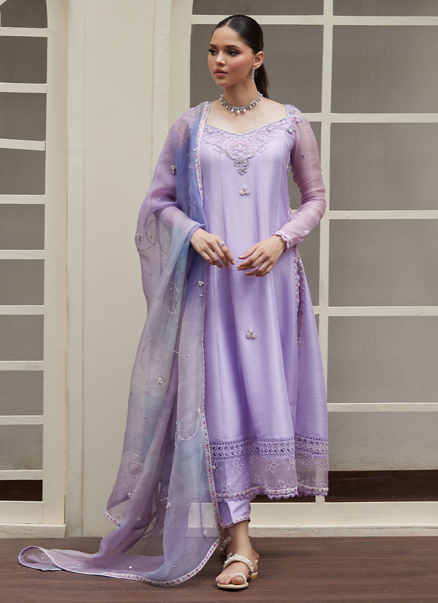 SPENNY EMBELLISHED RAW KALIDAAR WITH PRINTED ORGANZA DUPATTA | FARAH TALIB AZIZ