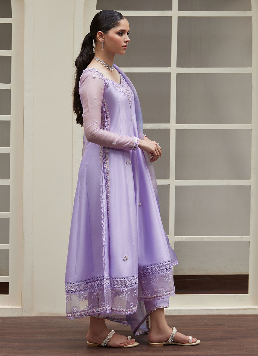 SPENNY EMBELLISHED RAW KALIDAAR WITH PRINTED ORGANZA DUPATTA | FARAH TALIB AZIZ