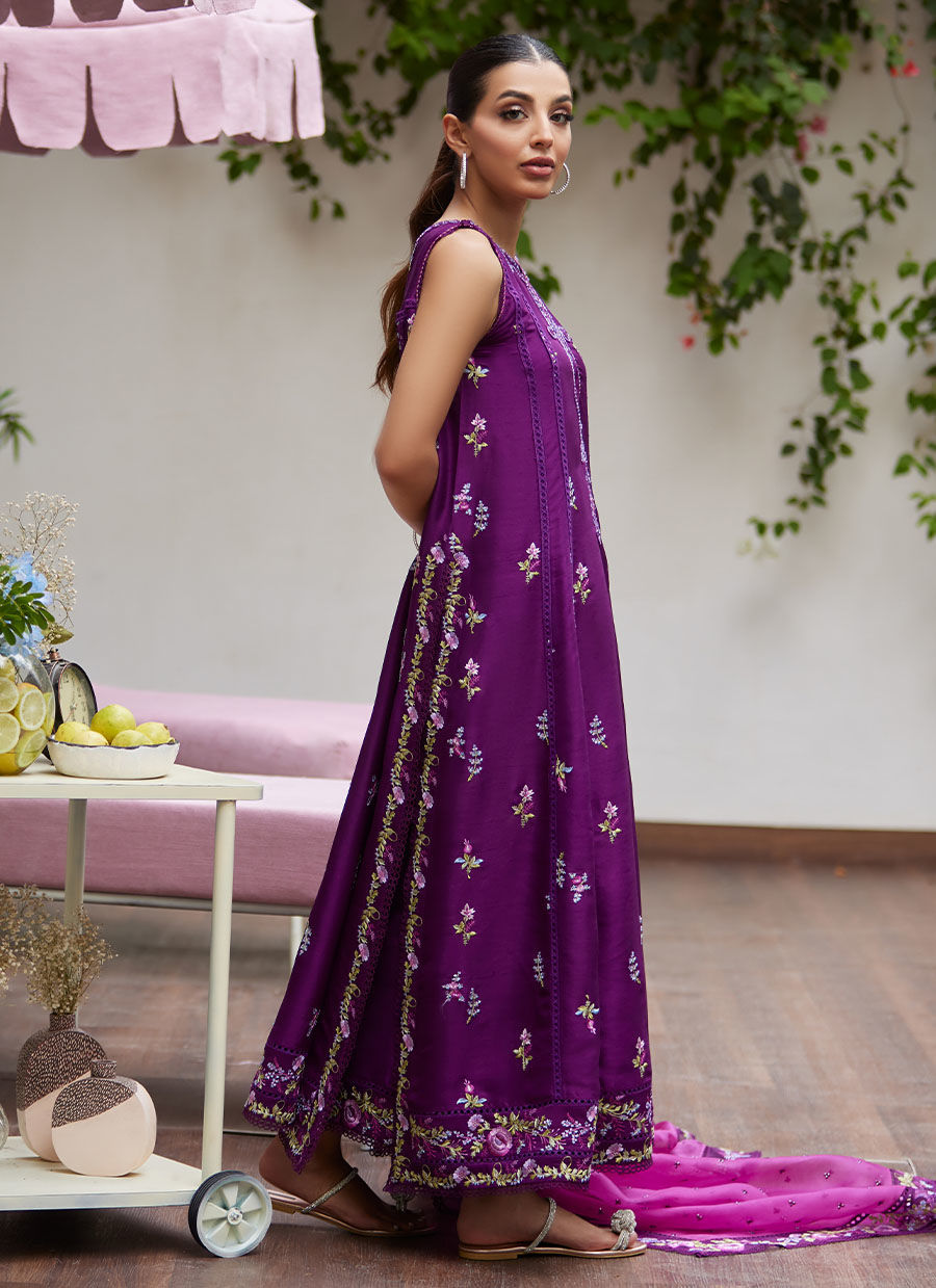 IRINA PLUM EMBROIDERED RAW SILK SHIRT WITH DUPATTA | PRET | FARAH TALIB AZIZ