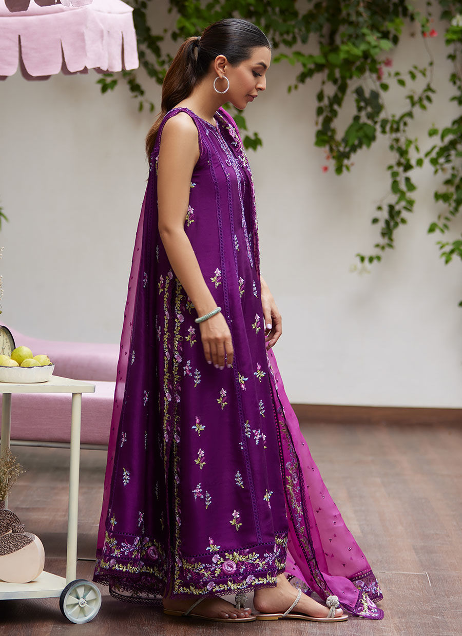 IRINA PLUM EMBROIDERED RAW SILK SHIRT WITH DUPATTA | PRET | FARAH TALIB AZIZ