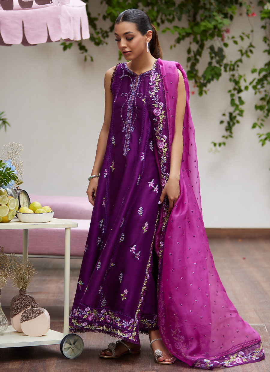 IRINA PLUM EMBROIDERED RAW SILK SHIRT WITH DUPATTA | PRET | FARAH TALIB AZIZ