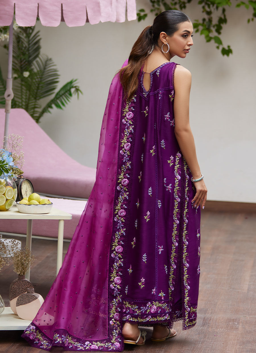 IRINA PLUM EMBROIDERED RAW SILK SHIRT WITH DUPATTA | PRET | FARAH TALIB AZIZ