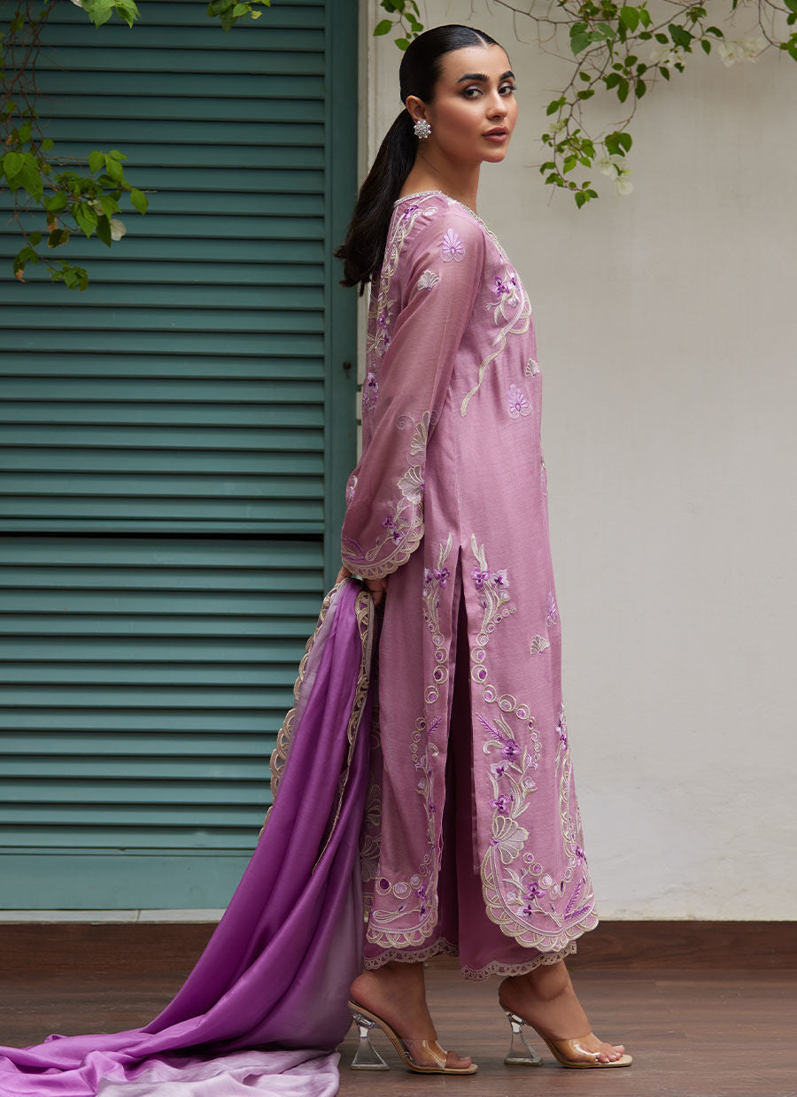 IVAN MAUVE EMBROIDERED COTTON NET SHIRT WITH MEDIUM SILK DUPATTA | FARAH TALIB AZIZ