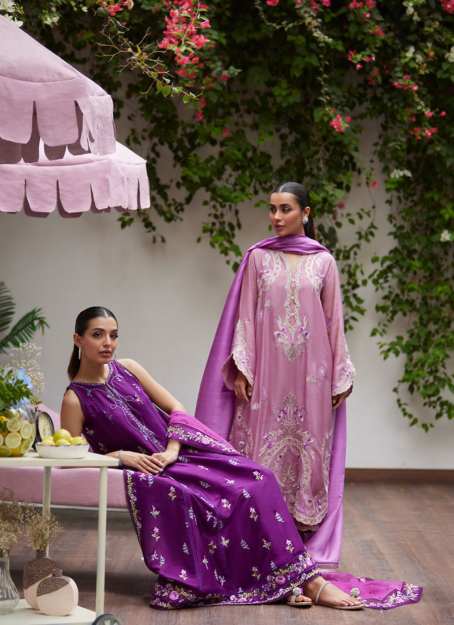 IVAN MAUVE EMBROIDERED COTTON NET SHIRT WITH MEDIUM SILK DUPATTA | FARAH TALIB AZIZ
