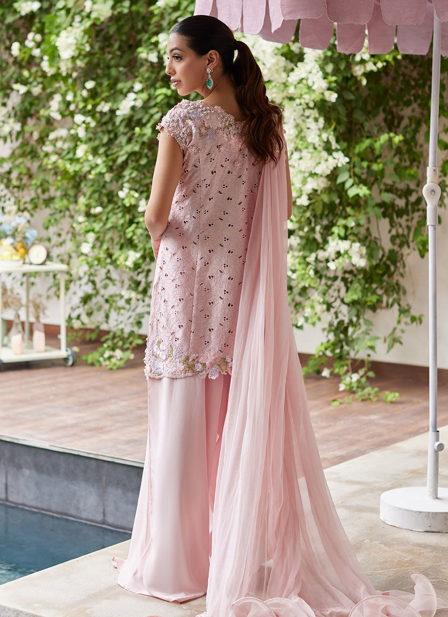 KARINA BLUSH SCHIFFLI RAW SILK SHIRT WITH PRE-DRAPED DUPATTA | PRET | FARAH TALIB AZIZ