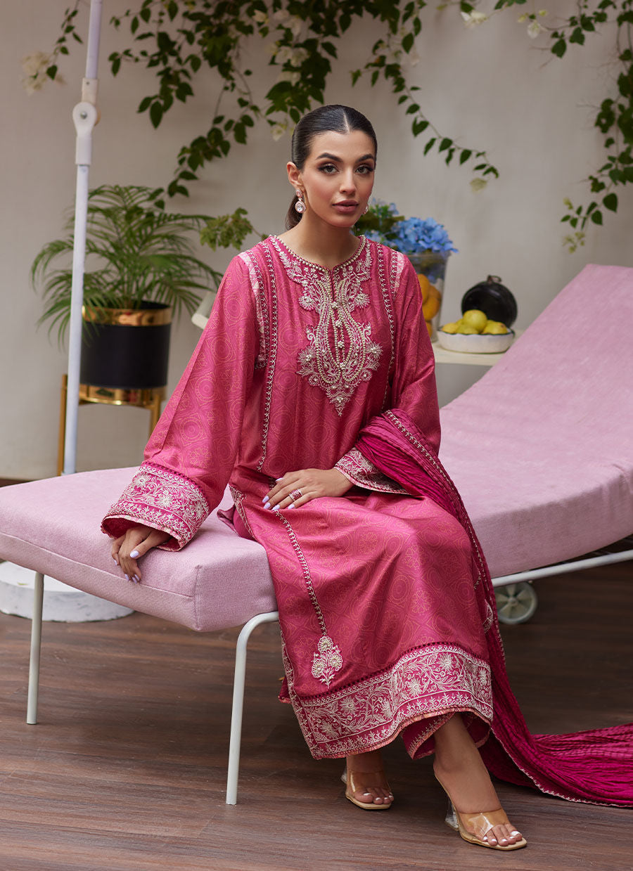 FEO CRIMSON EMBROIDERED RAW SILK SHIRT AND DUPATTA | FARAH TALIB AZIZ