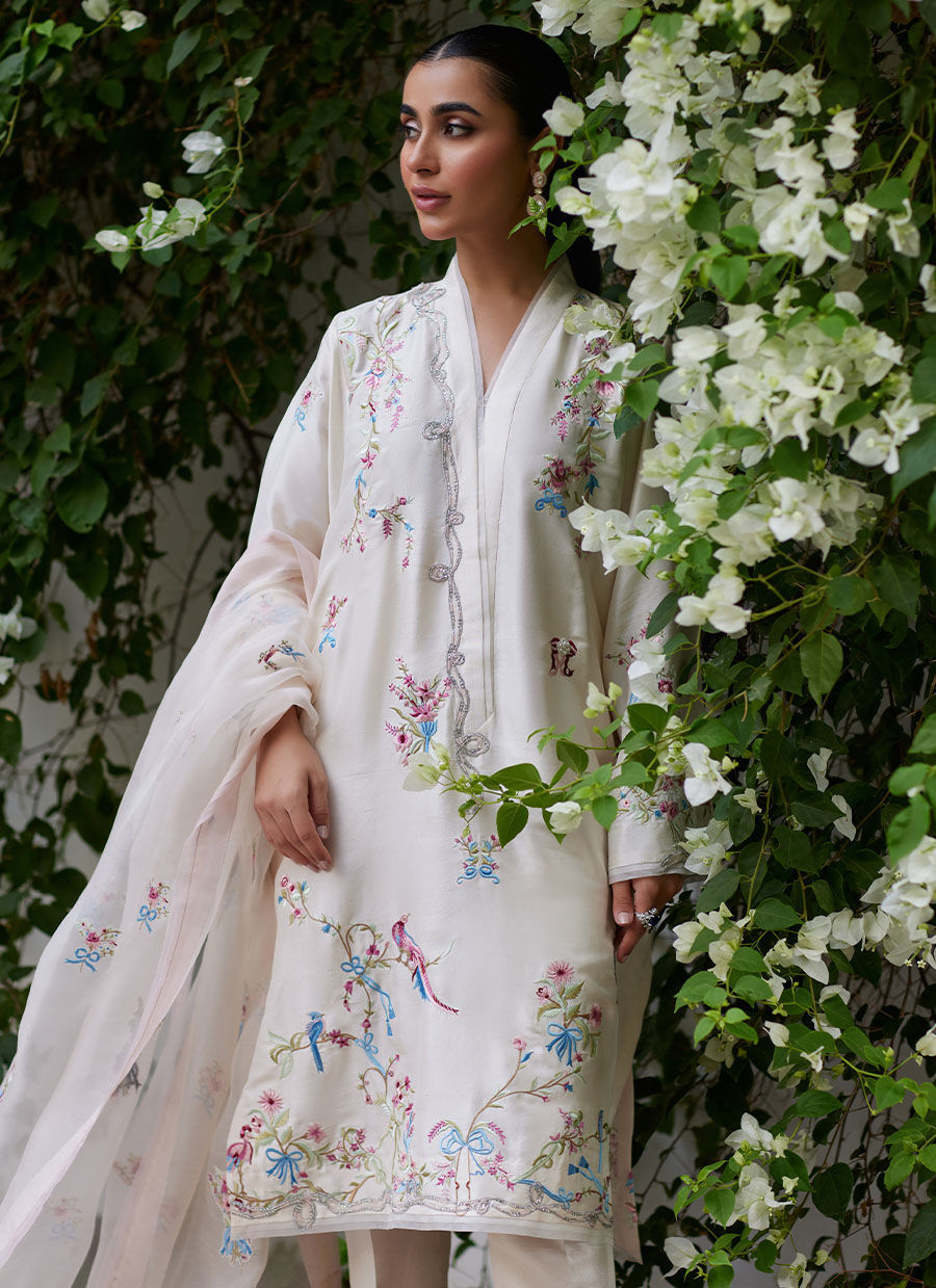 VASILY IVORY EMBROIDERED RAW SILK SHIRT WITH DUPATTA | FARAH TALIB AZIZ