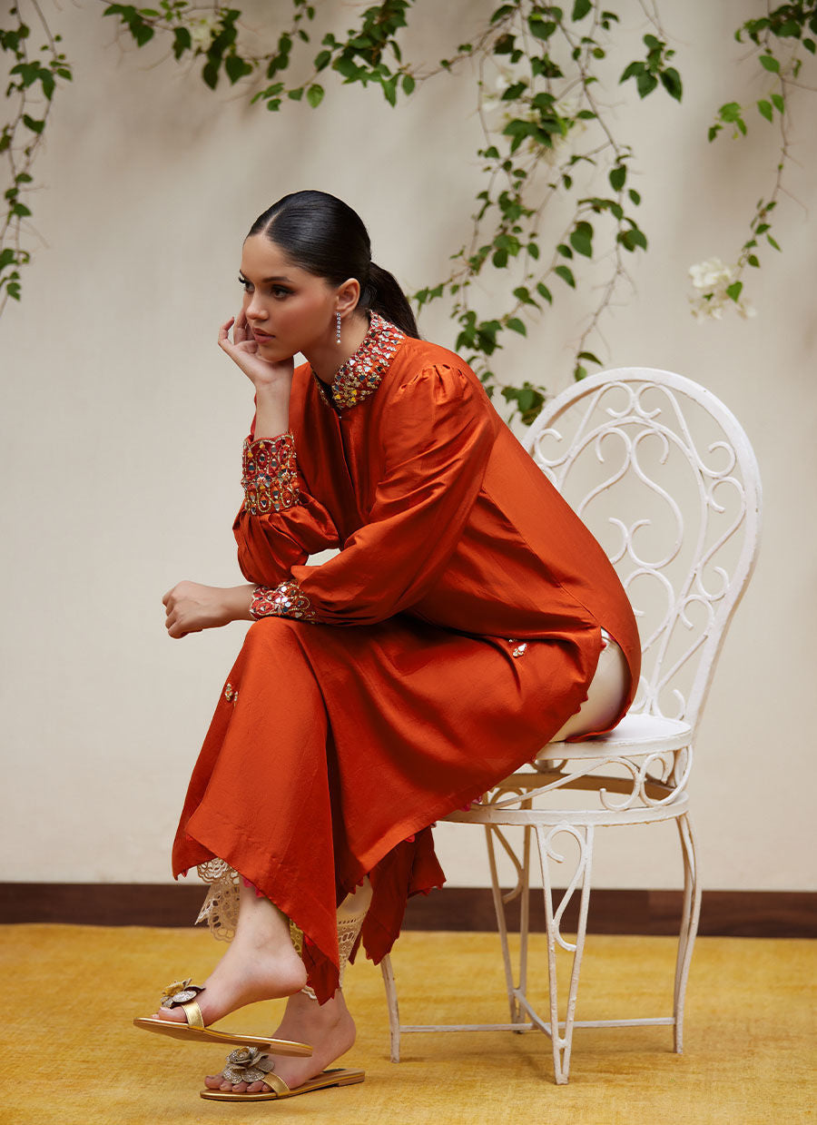 YURI RUST RAW SILK SHIRT | FARAH TALIB AZIZ