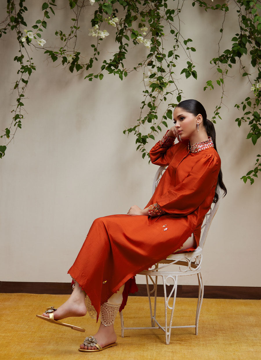 YURI RUST RAW SILK SHIRT | FARAH TALIB AZIZ