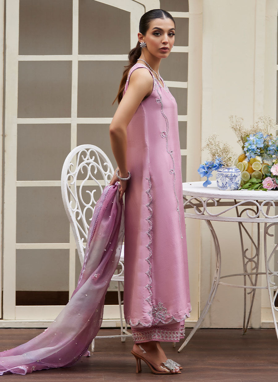 NINEL LILAC EMBELLISHED RAW SILK SHIRT WITH PRINTED ORGANZA DUPATTA | PRET | FARAH TALIB AZIZ