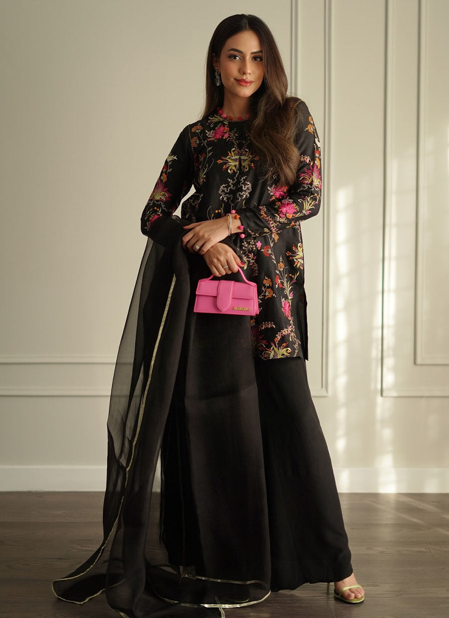 SIYA BLACK EMBROIDERED SHIRT AND DUPATTA | PRET | FARAH TALIB AZIZ