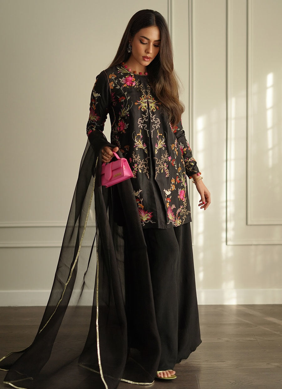 SIYA BLACK EMBROIDERED SHIRT AND DUPATTA | PRET | FARAH TALIB AZIZ