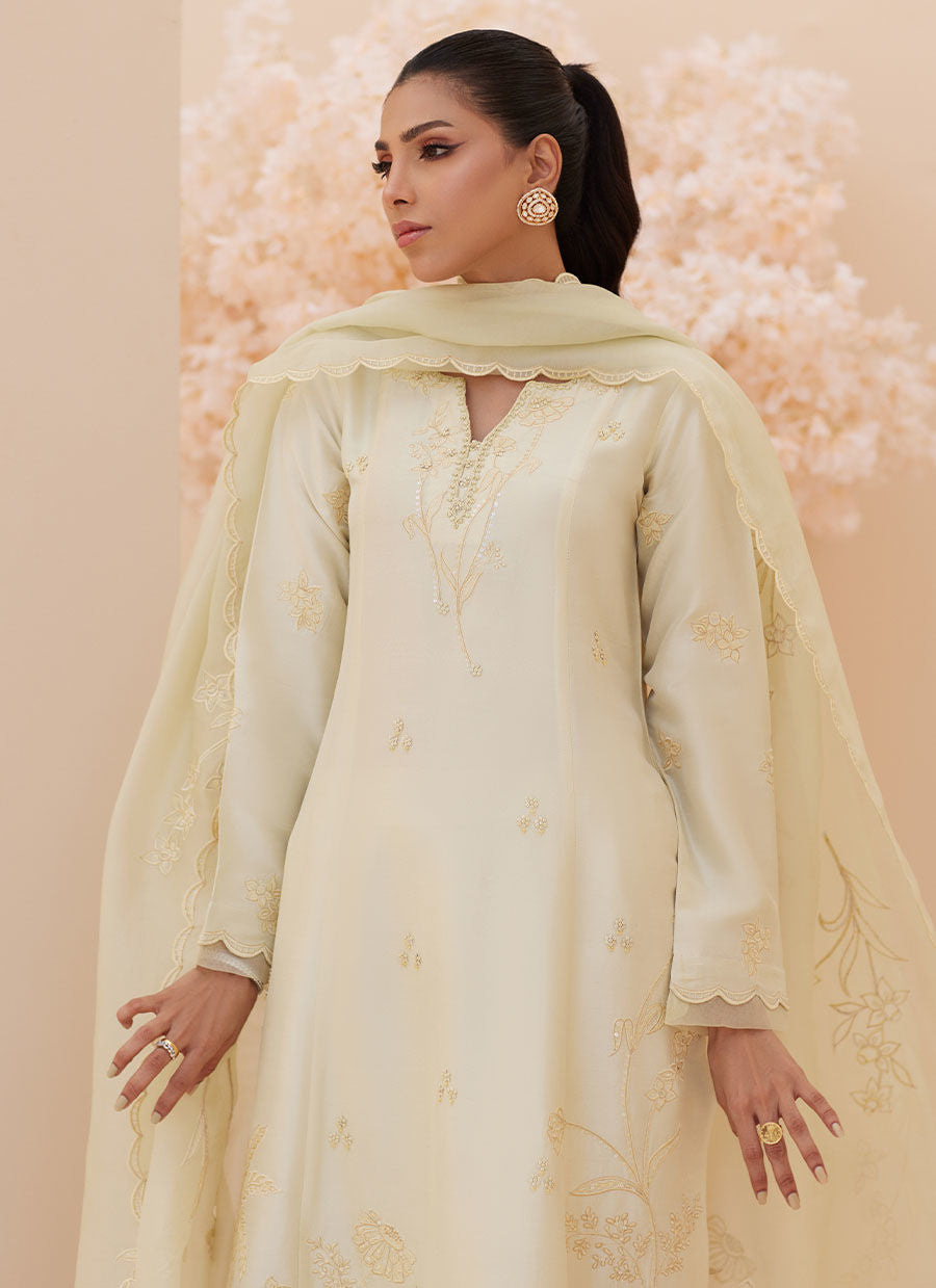CREMA EMBROIDERED RAW SILK SHIRT AND DUPATTA | PRET | FARAH TALIB AZIZ