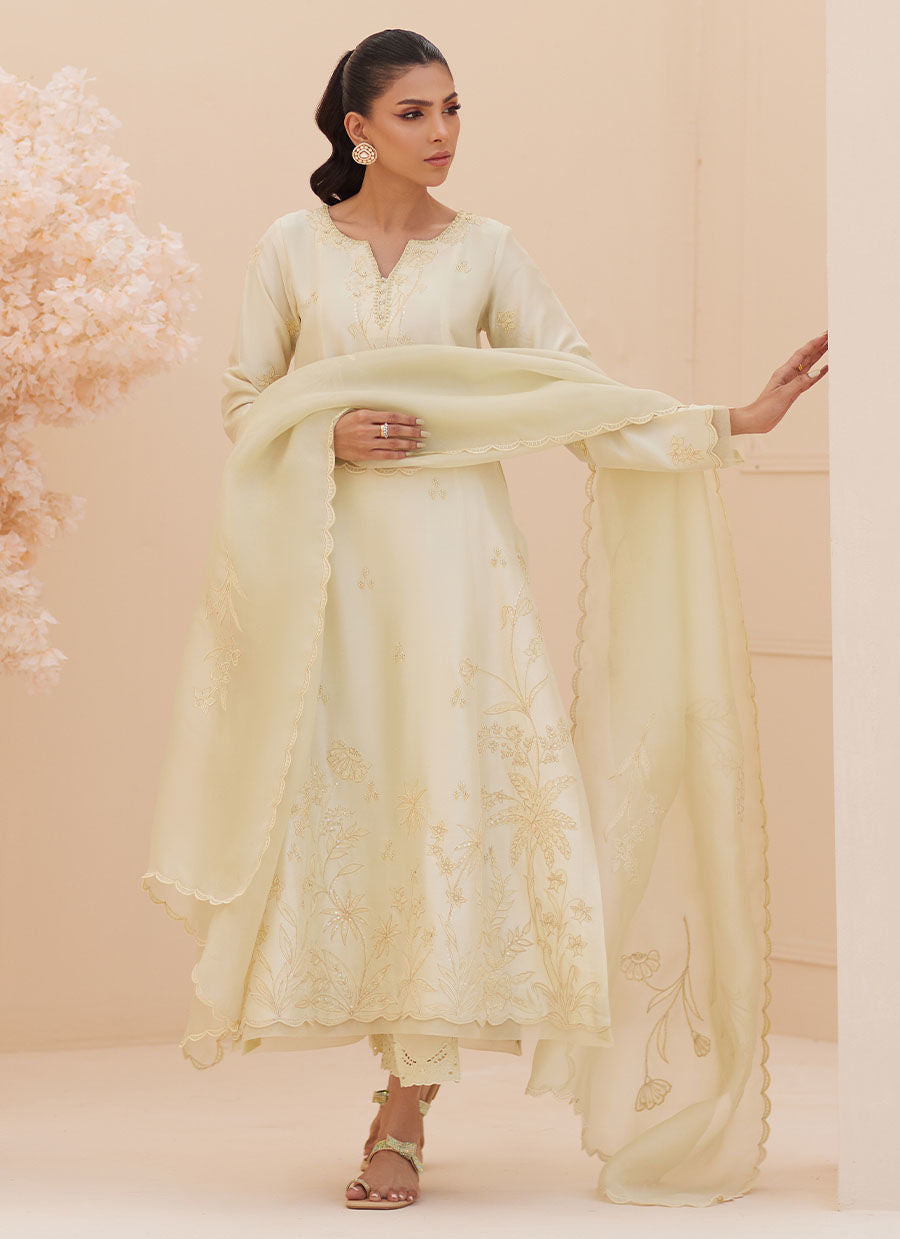 CREMA EMBROIDERED RAW SILK SHIRT AND DUPATTA | PRET | FARAH TALIB AZIZ