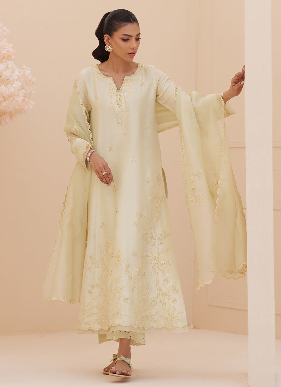 CREMA EMBROIDERED RAW SILK SHIRT AND DUPATTA | PRET | FARAH TALIB AZIZ