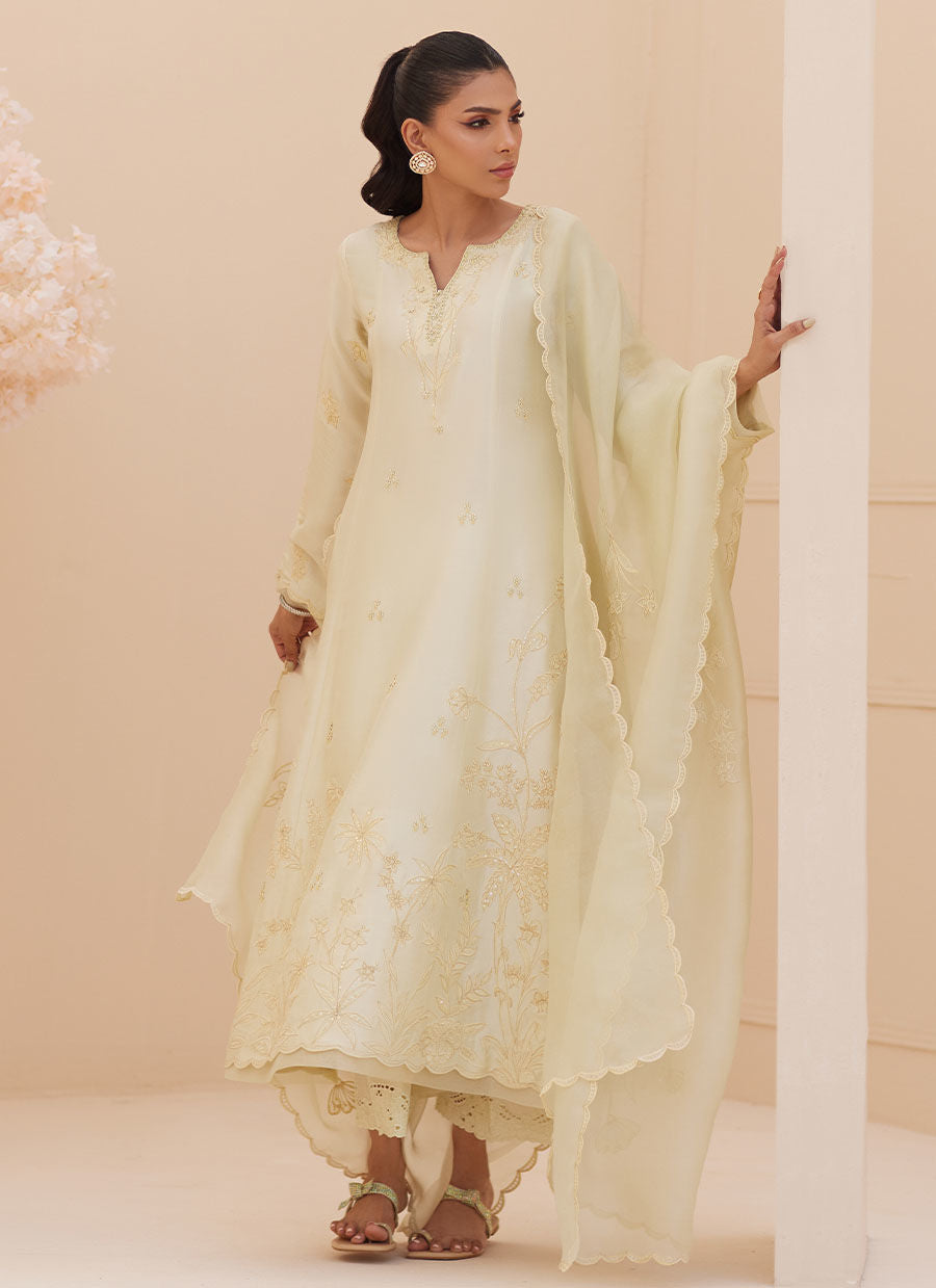 CREMA EMBROIDERED RAW SILK SHIRT AND DUPATTA | PRET | FARAH TALIB AZIZ