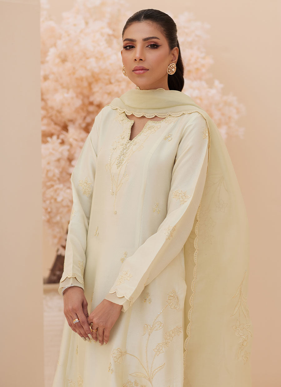 CREMA EMBROIDERED RAW SILK SHIRT AND DUPATTA | PRET | FARAH TALIB AZIZ